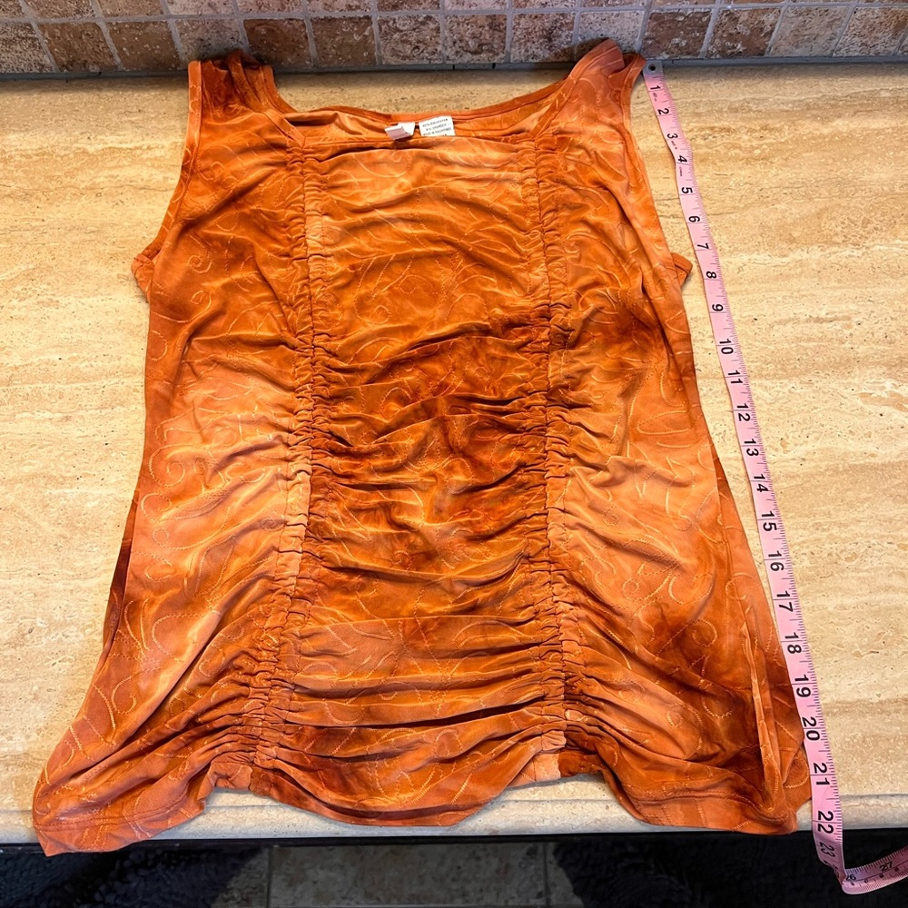 Orange Brown Tank Top Floral Embroidered Stretchy Shirt Sami Jo Size L
